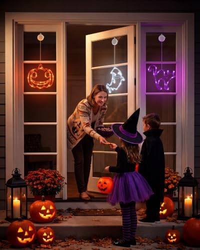 Minetom 3 Pack Halloween Windows Lights - Pumpkin, Ghost, Cat with Timer - Image 4