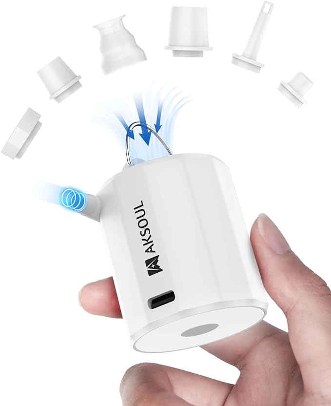 AKSOUL Portable Air Pump for Inflatables: Electric Pumps for Air Mattress Air Bed Pool Floats Raft (Basic & Tiny & Upgraded)