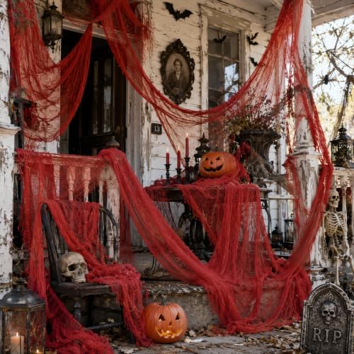 Set of 5 Red Halloween Gauze Creepy Cloth Fabric Tapestry Decor Decoration - Image 4