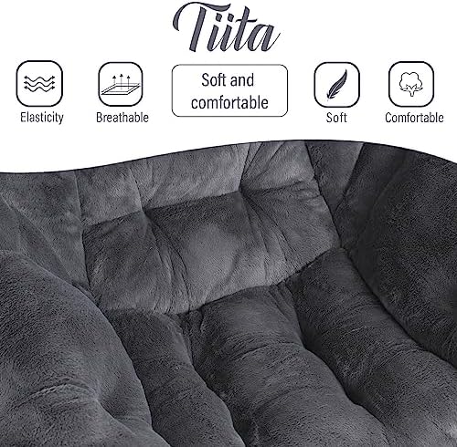 Tiita Lazy Chair with Ottoman, Comfy Reading Accent Chair, Plush Navy - Image 3