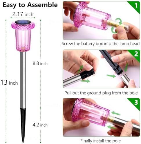 DenicMic Solar Outdoor Lights 10 Pack Pink LED Valentines/Mothers Day Decor - Image 3