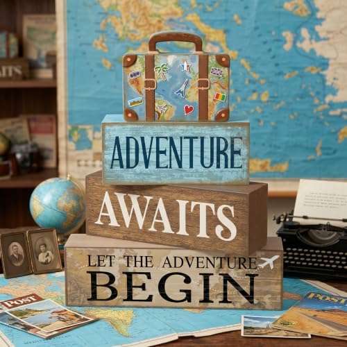 Lineshading 4 Pcs Travel Party Decoration Vintage Wood Suitcase Table Decor - Image 2