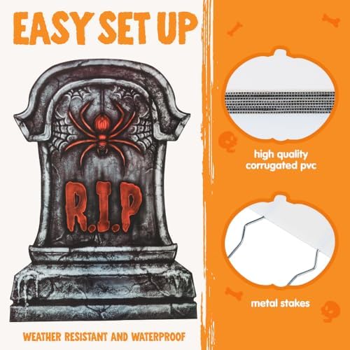 JOYIN 16" 9 Pcs Halloween Tombstones Decorations Outdoor, Graveyard Yard Lawn Plastic Headstones with 18 Metal Stakes for Halloween Cemetery, Indoor Decorations, Prop, Party Decor Supplies - Image 3