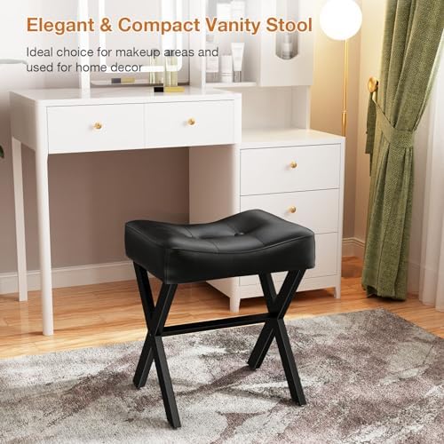 Memobarco 18-Inch Leather Vanity Stool Chair, Black - Image 6