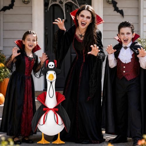 Halloween Porch Goose Outfit Vampire Cape Pumpkin‑Skull Party Hat, Red - Image 4