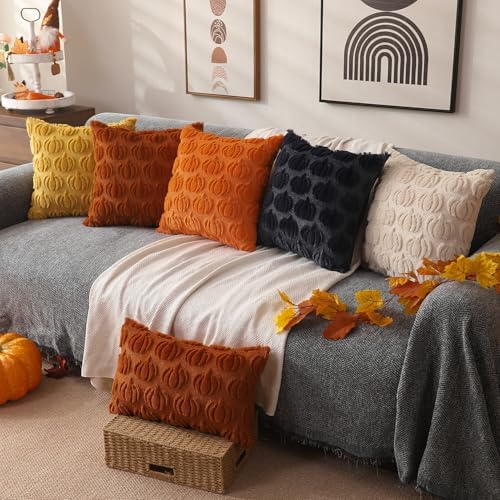 DFXSZ Fall Pillow Covers 20x20 2Pcs Yellow Pumpkin Fall Decoration for Home - Image 5