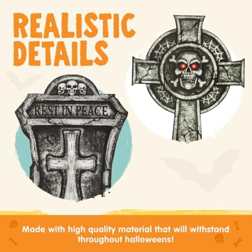 JOYIN 16" 9 Pcs Halloween Tombstones Decorations Outdoor, Graveyard Yard Lawn Plastic Headstones with 18 Metal Stakes for Halloween Cemetery, Indoor Decorations, Prop, Party Decor Supplies - Image 2
