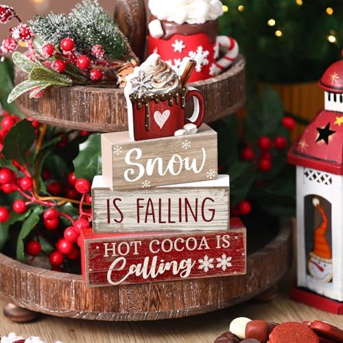 Lineshading 4 Pcs Christmas Table Decor, Hot Cocoa Wood Block Sign Home Set - Image 2