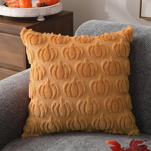 DFXSZ Fall Pillow Covers 18x18 2Pcs Light Orange Pumpkin Fall Decorations - Image 3
