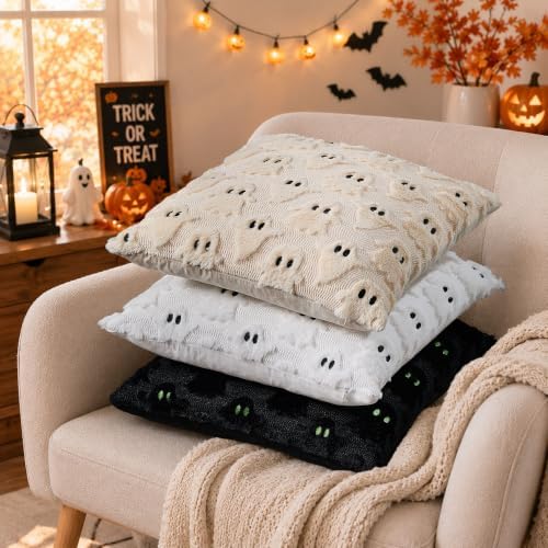 DFXSZ Halloween Pillow Covers 18x18 inch 2Pcs White Ghost Halloween Decor - Image 3