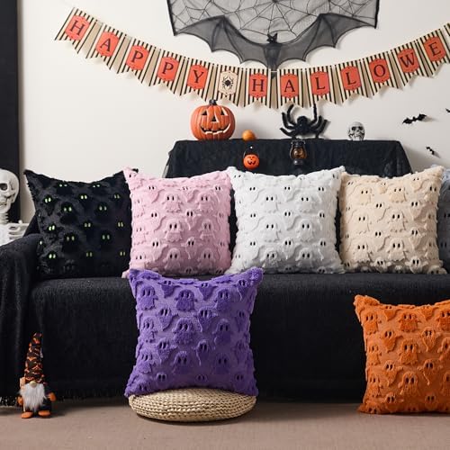DFXSZ Halloween Pillow Covers 20x20 inch 2Pcs Black Ghost Halloween Decor - Image 5