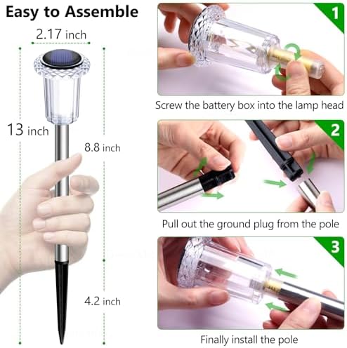 DenicMic Solar Lights Outdoor Waterproof 10 Pack Pathway Lights Cool White - Image 5