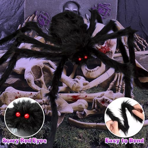 OCATO 200" Halloween Decorations Spider Web Lights Outdoor +59" Fake Spider - Image 2