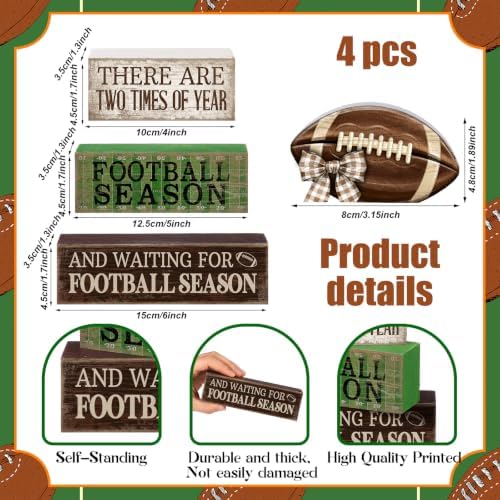 Lineshading 4 Pcs Football Tiered Tray Decor Wood Blocks Stackable Table - Image 2