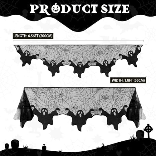 AerWo Halloween Decorations Indoor Ghost Spiderweb Fireplace Mantel Scarf - Image 2