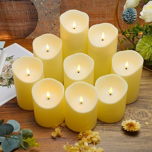 Nimiko Flameless Candles with Remote, Battery Operated Flickering Flameless Candles, LED Candles with Timer 2/4/6/8H, with Realistic LED Candles Set of 9 (D3 x H 3" 4" 5" 6" 7") (Ivory) - Image 6