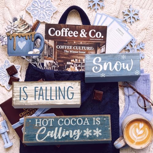 Lineshading 4 Pcs Christmas Table Decor, Blue Winter Wonderland Cocoa Sign - Image 6