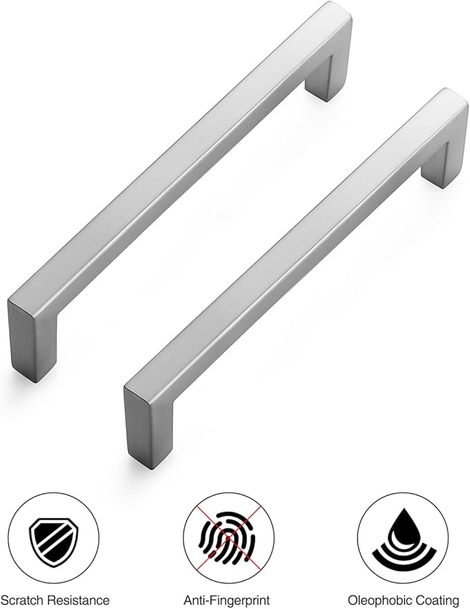 Ravinte 10 Pack Solid 5 Inch Center to Center Slim Square Bar Dresser Drawer Handles Kitchen Cabinet Handles Brushed Nickel Drawer Pulls Kitchen Cabinet Hardware Pulls