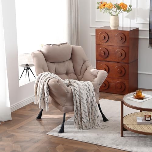 Welnow Lazy Chair for Adults，Modern Reading Accent Chair,Khaki Single - Image 2