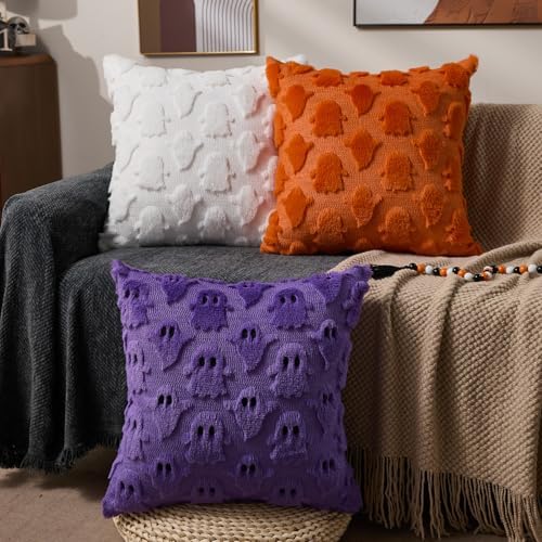 DFXSZ Halloween Pillow Covers 20x20 inch 2Pcs Purple Ghost Halloween Decor - Image 4