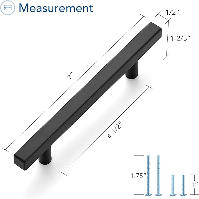 Ravinte Black Cabinet Handles 5 Pack 4-1/2 inch Matte Black Square Cabinet Pulls Kitchen Hardware 7 inch Overall Length Kitchen Drawer Pulls