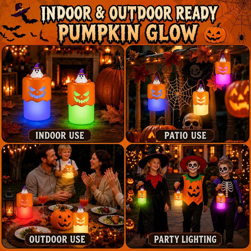 Rechargeable Halloween Pumpkin Lantern Light Collapsible Jack O Lantern 2 Pack | Witch Orange