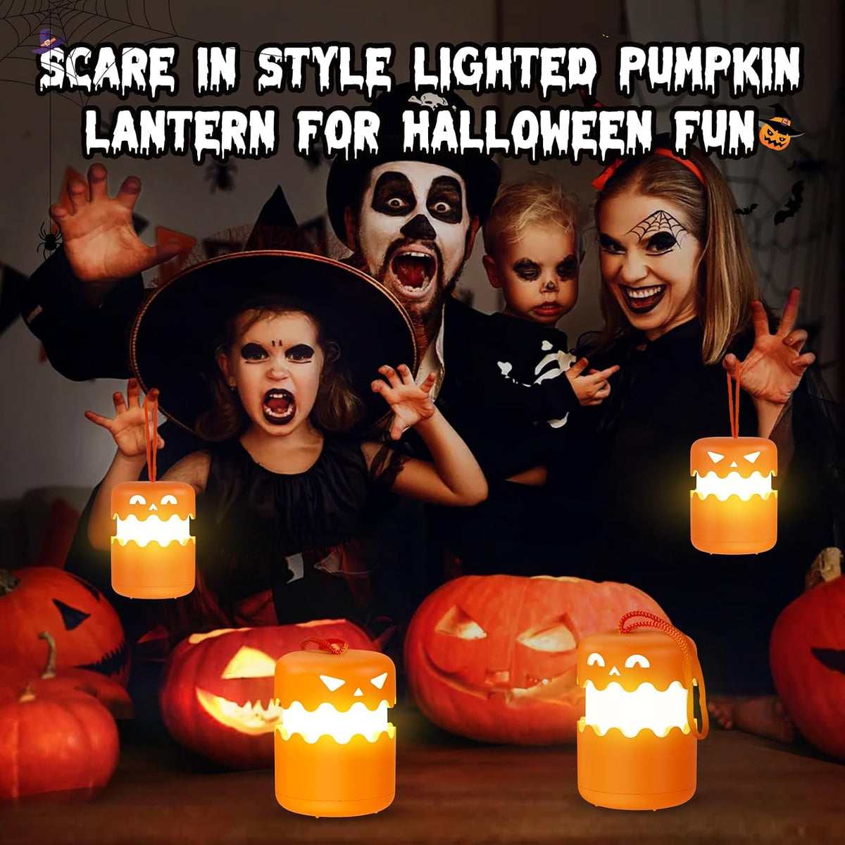 Rechargeable Halloween Pumpkin Lantern Light Collapsible Jack O Lantern 2 Pack  | Orange