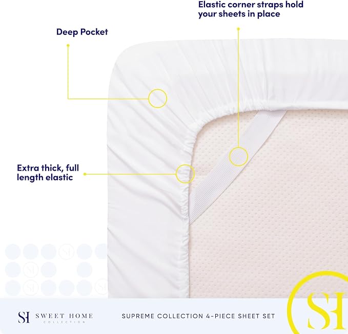 Full Size Sheet Sets - Breathable Luxury Sheets with Full Elastic & Secure Corner Straps Built In - 1800 Supreme Collection Extra Soft Deep Pocket Bedding, Sheet Set, EXTRA DEEP pocket - Full, White