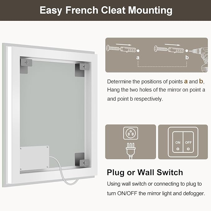 24x36 LED Bathroom Mirror with Lights, Brighter Backlit + Front Lit, Tempered Glass, Dimmable, Multiple Light Modes, Anti-Fog Lighted Bathroom Vanity Mirror for Wall, Memory Function