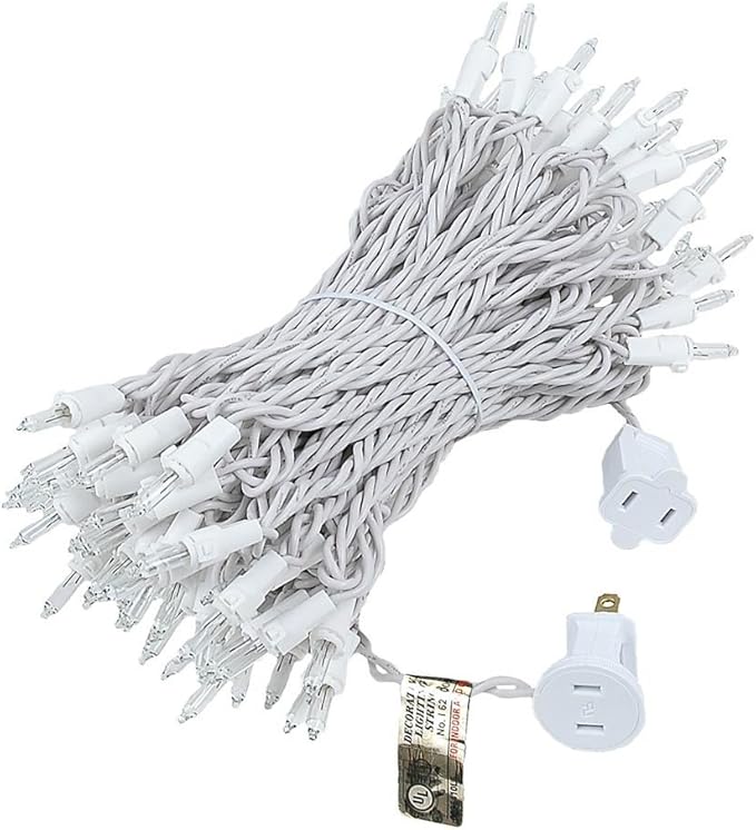 Novelty Lights 50 Feet 100 Bulb Incandescent Mini Light String, Clear with 6-Inch Spacing on White Wire, UL Listed Commercial Grade Indoor/Outdoor Mini Lights, Connectable End-to-End