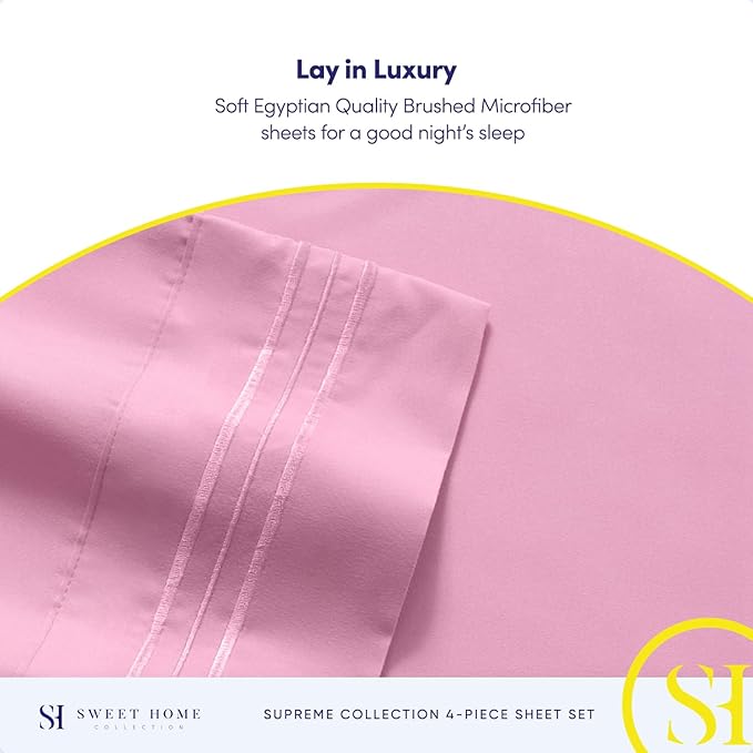 King Size Sheets - Breathable Luxury Bed Sheets with Full Elastic & Secure Corner Straps Built In - 1800 Supreme Collection Extra Soft Deep Pocket Bedding Set, Sheet Set, King, Pink