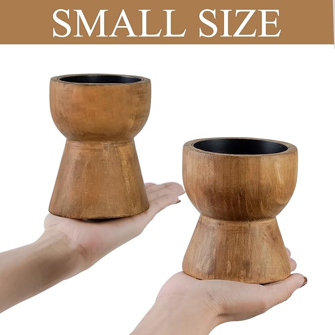 NIKKY HOME Farmhouse Wooden Candle Holders Set of 2, Rusitc Solid Wood Pillar Candlesticks Pedestal, Fireplace Mantle Table Centerpiece Decor, Brown