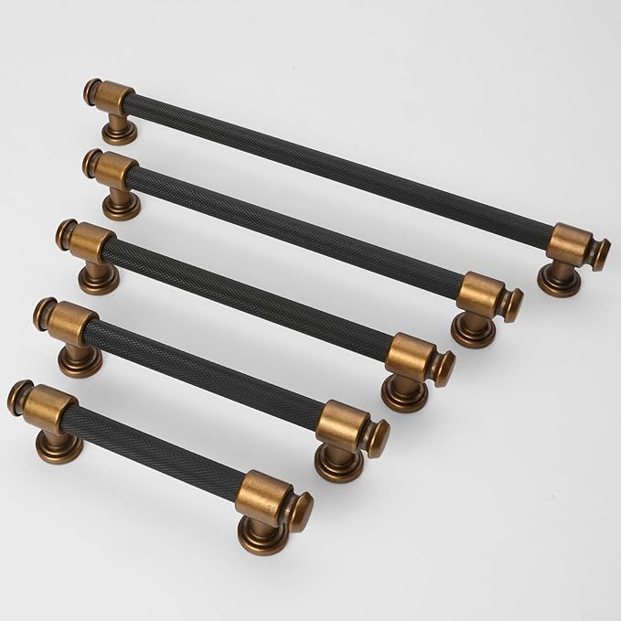 6 Pack 15 inch(384mm) Black and Antique Brass Kitchen Cabinet Handles Knurled Cabinet Pulls Black Drawer Pulls Kitchen Cabinet Hardware Dresser Handles