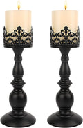 Candle Holders for Pillar Candles Gothic Matte Black Vintage Tall Candle Holders Set of 2 Decorative Large Table Centerpieces Candle Stand Decor (Black 2PCS A)