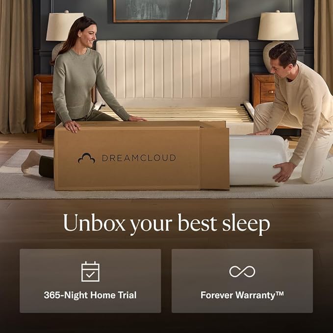 DreamCloud Premier 13" King Mattress - Luxury Hybrid Gel Memory Foam - 365 Night Trial - Fiberglass Free - Forever Warranty - Mattress in a Box - CertiPUR-US Certified