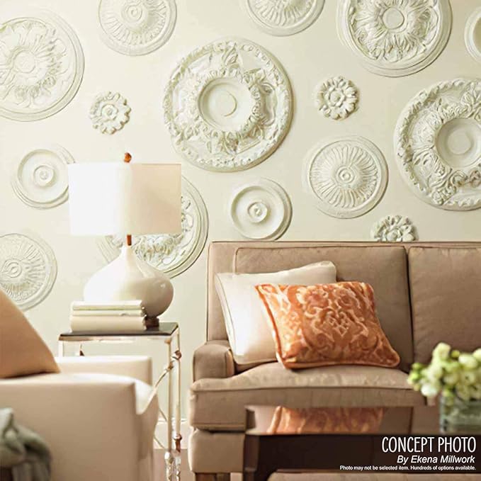 Ekena Millwork CM12BRCSC 12 1/2"OD X 3 7/8"ID X 3/4"P Bradford Ceiling Medallion Fits Canopies Up to 6 5/8", Castle Stone Crackle