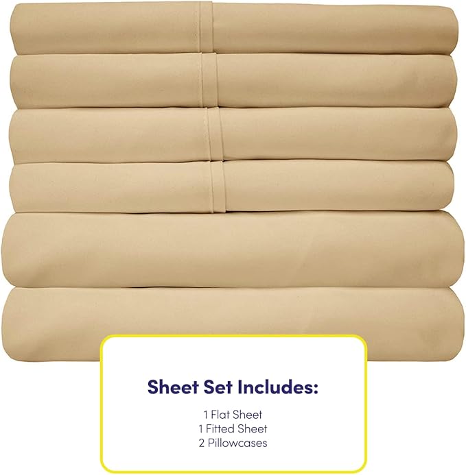 Twin XL Size Bed Sheets - 4 Piece 1500 Supreme Collection Fine Brushed Microfiber Deep Pocket Twin X-Large Sheet Set Bedding - 1 EXTRA PILLOW CASES, GREAT VALUE, Twin XL, Camel