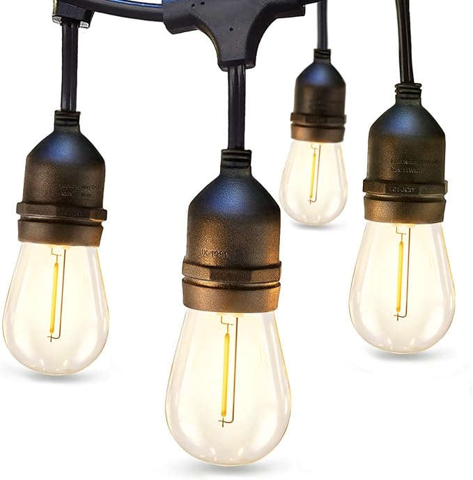 addlon LED Outdoor String Lights 24FT with Edison Vintage Shatterproof Bulbs and Commercial Grade Weatherproof Strand - ETL Listed Heavy-Duty Decorative Cafe, Patio, Market Light