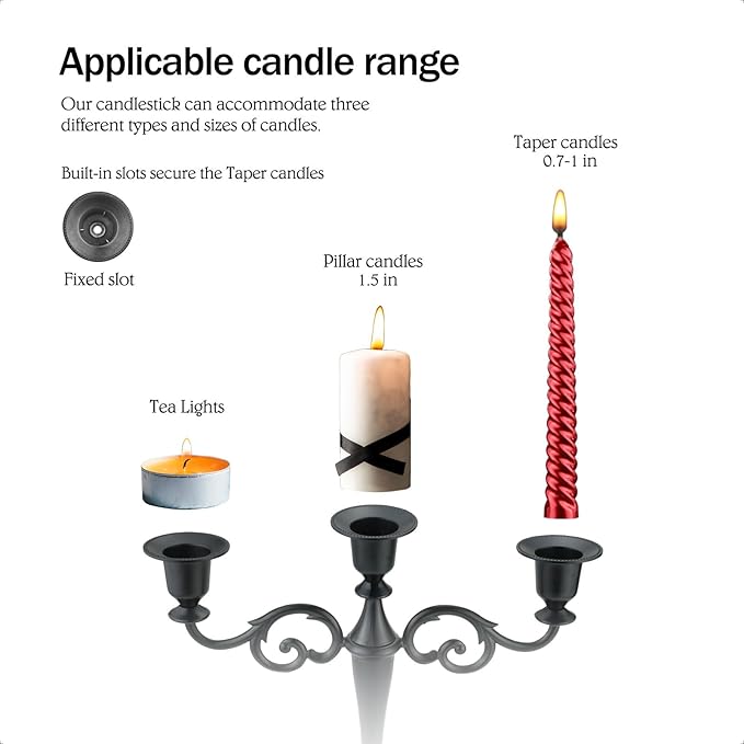 Metal Candle Holder，5 Arms Gold Candle Holders for Pillar Candles（10.6 inch Tall Candlestick Holders, for 1/2-1 inch Taper Candles Diameter Each）,Candelabra Centerpiece Decoration