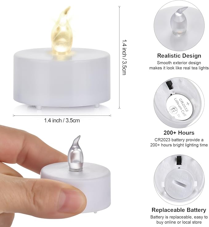 LED Tea Lights Candles- 100PACK Warm Yellow Flameless Candles Realistic and Bright Flickering Long Lasting 200Hours for Holiday Celebration,Party,Home Decoration,Battery Operated