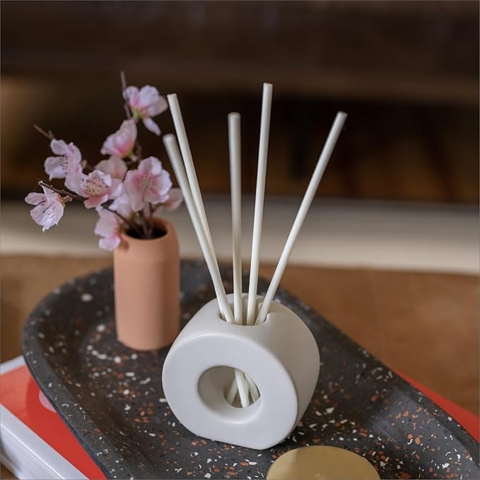 ScentAir Infused Liquidless Reeds | Includes 25 Flameless Reeds and 1 Decorative Vase, White | Essential Oil Aroma Diffuser Sticks | Fresh Spa Scents | Amazon Exclusive | Mediterranean Fig
