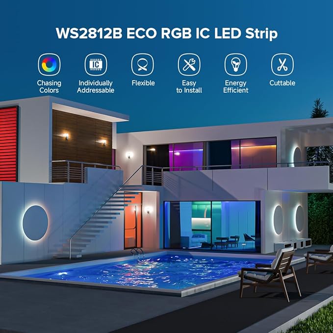BTF-LIGHTING WS2812B RGB ECO LED Strip, Chasing Effects 5050SMD Individually Addressable 3.3FT 144(2X72) Pixels/m Flexible Dream Color IP65 for Bedroom DIY Projects DC5V(No Adapter or Controller)