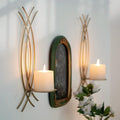 Wall Sconce Gold Wall-Mount Metal Iron Wall Candle Sconce Holder Hanging Art Home Decoration Wall Mounted Decorative Candle Holder, Set of 2