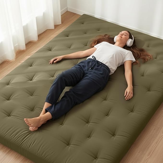 ZonLi Japanese Floor Futon Mattress Full Size 75"x 54", 100% Cotton Cover 2.5'' Thicken Tatami Mattress, Foldable Sleeping Pad, Portable Dormitory Tatami Mat, Roll Up Floor Lounger Bed for Adult