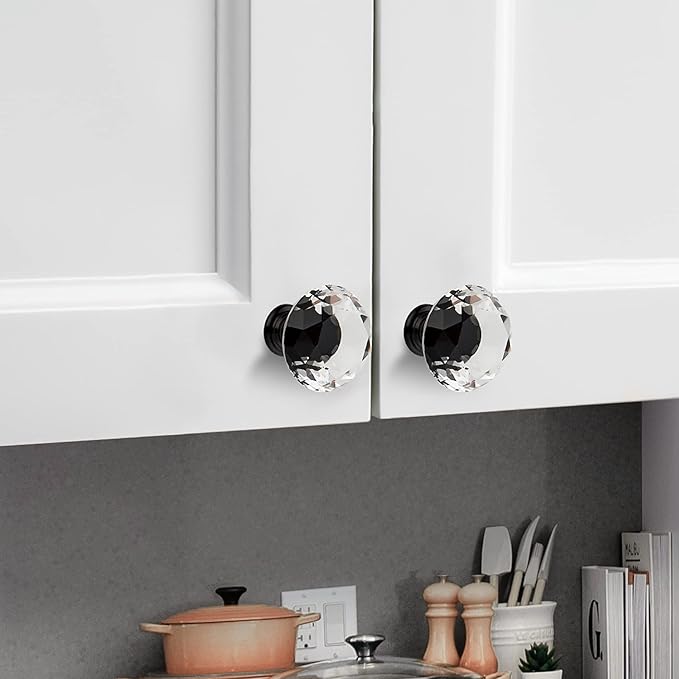 Ravinte 20 Pack Crystal Drawer Knobs - Glass Cabinet Knobs, Diamond Shaped, 30 mm with Black Base
