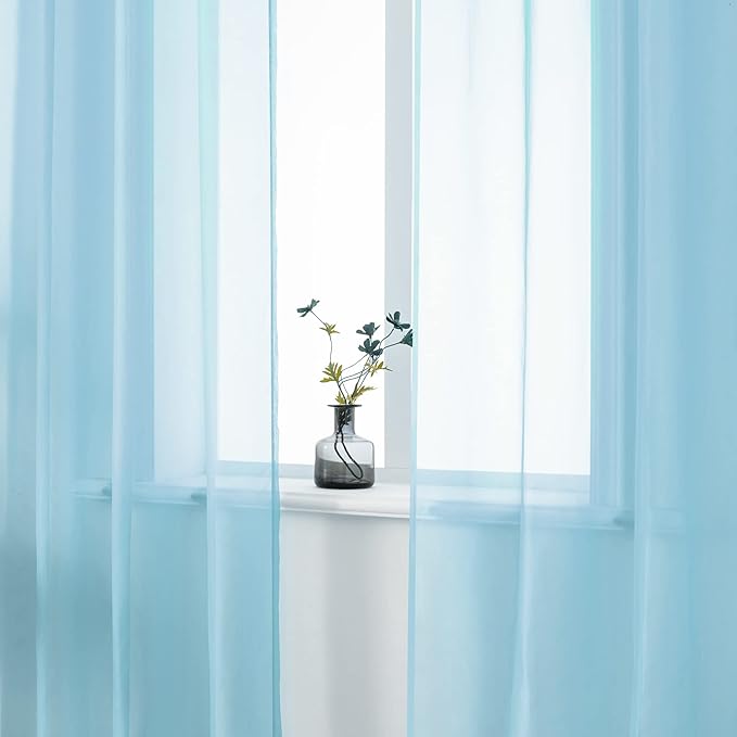DUALIFE Sky Blue Voile Sheer Curtains Grommet,Look Semi Sheer Natural Light Flow Drapes,Elegant Solid Color Touch Soft Drapes for Living Room Bedroom,Set of 2 Panels 52X108 Inch 9 FT Baby Blue