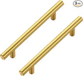 JOY DECOR 3 Pack Cabinet Handles, Gold Cabinet Pulls, 5 in Hole Center Kitchen Cabinet Handles, Stainless Steel T Bar Handles for Dresser Drawers