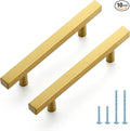 JOY DECOR 10 Pack 3-3/4 Inch Brushed Brass Square Cabinet Handles Stainless Steel Cabinet Hardware Pulls for Kitchen and Drawers with 6 Inch Overall Length