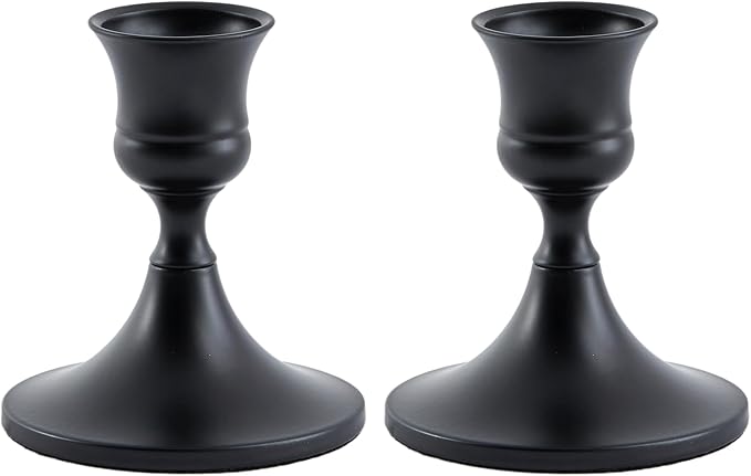 Black Taper Candle Holder, Candlestick Holders, Vintage Metal for Table Centerpieces Wedding Decor (Matte Black, 2 Pcs)