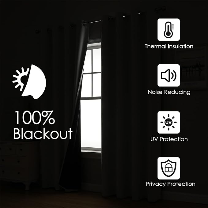 ChrisDowa 100% Blackout Curtains 108 inch Long for Bedroom with Black Liner, 2 Thick Layers Total Blackout Thermal Insulated Grommet Window Curtains 2 Panels Set (Navy Blue, 52 x 108 Inch)